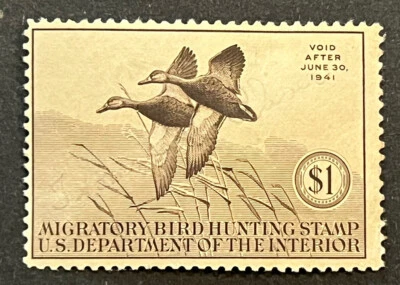 Travelstamps: 1940 US Duck Stamps Scott #RW7 - $1 Mint Original Gum Hinged - Image 1 of 4