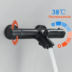 Badewannenarmatur Thermostat Schwarz wasserhahn bad wasserfall duscharmatur Set - Picture 1 of 11