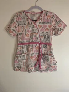 Skechers Multi-Color XO Pattern Mock Neck Scrub Top Medical Uniform Small - Picture 1 of 9