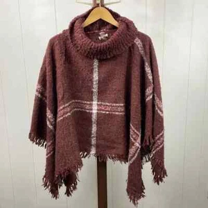 World Market Knit Red Plaid Turtleneck Poncho Women's One Size - Picture 1 of 3