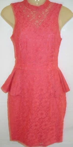 Women's Love Label Peplum Lace Overlay Sleeveless Dress Coral Pink 8 UK - Picture 1 of 5