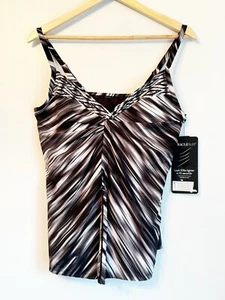 Miraclesuit Warp Speed Love Knot Tankini Swim Top Size 18DD Black White Beach - Picture 1 of 10