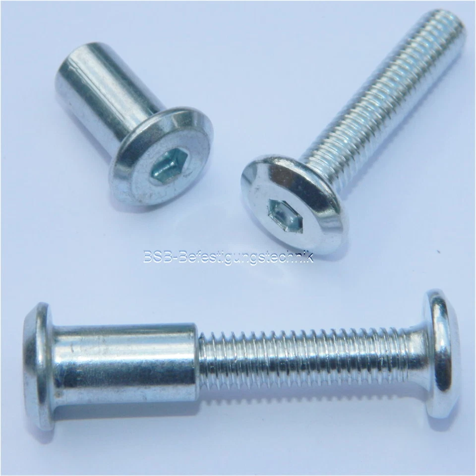 Möbelschrauben Flachkopfschrauben Hülsenmuttern M6 Stahl verzinkt Innensechskant - Bild 1 von 3