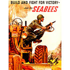 PROPAGANDA WAR WWII USA BUILD FIGHT VICTORY SEABEES SOLDIER GUN TRACTOR 30X40 CM