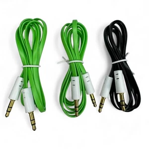 3ft 3.5mm Auxiliary AUX Audio Cable 1/8" Male to Male Green Black Set of 3 - Picture 1 of 2