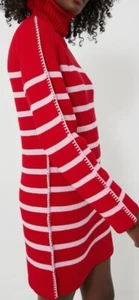NWT HYACINTH HOUSE Red & Pink Striped Emsley Mini Sweater Dress Sz M Chunky - Picture 1 of 15