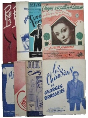 Gros lot de 60 partitions de chanson française années 50 Japon 33x25cm vintag... - Photo 1/4
