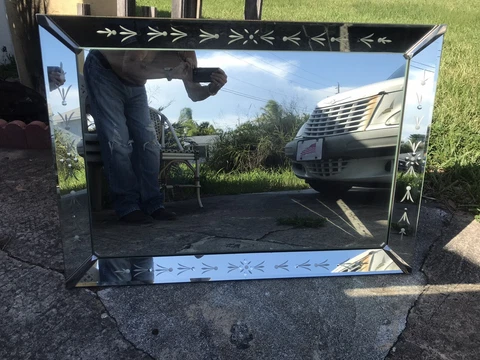 Vintage Early Mid 1900’s Large Heavy Venetian Etched Glass Mirror Shadow Box Cover