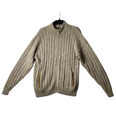 Vtg Orvis Wool Blend Elbow Patches Full Zip Cardigan Sweater Men Large Oatmeal - Image 1 of 4