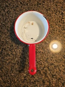 Vintage Red & White Enamelware Sauce Pan 5" Handle - Picture 1 of 10