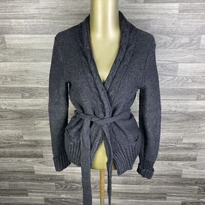 AMERICAN EAGLE Open Front Belted Grey Angora Rabbit Hair Sweater Women's Large - Picture 1 of 11