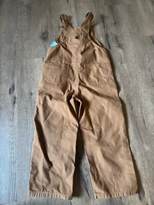 Carhartt Brown Canvas Double Knee Bib Overalls boys Size 4T - Picture 1 of 4