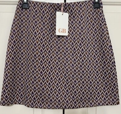 NWT GB size S beige rust Burgundy geometric pull on short skirt juniors - Image 1 of 4