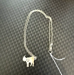 Sterling Silver 925 Goat Pendant Necklace Aries Heart Signed - Picture 1 of 6