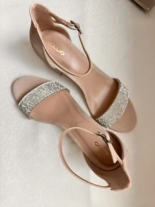Aldo Kedeaviel Women's Strappy Open Toe Sandals US 9 Beige Rhinestone Princess - Picture 1 of 7