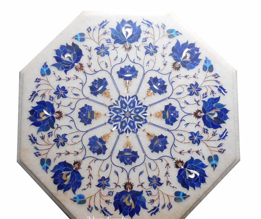 18" Marble Coffee Table Top Semi Precious Stone Pietra Dura Home Furniture - Image 1 of 1