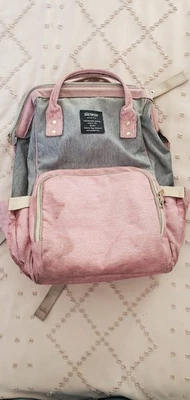Qimiao Premium Diaper Bag Backpack Light Pink and Gray Insulated Baby Bag - Image 1 of 4
