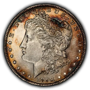 1898 $1 Morgan Silver Dollar - Colorful Pattern Toning - SKU-D7319 - Picture 1 of 6