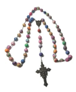 Vntg Jewelry Catholic Rosary Crusifix Mary Colorful Pastel Milefluer Resin Beads - Picture 1 of 6