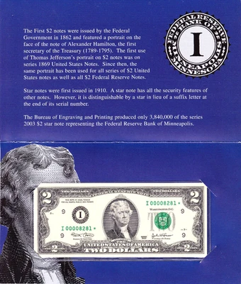 2003 $2 FRN Minneapolis *STAR* with BEP Envelope, Low 16k Mintage #I00008281* - Image 1 of 2