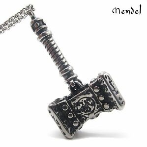 MENDEL Mens Viking Thor's Hammer Necklace Pendant Mjolnir Odin Stainless Steel