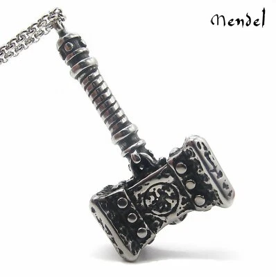 MENDEL Para Hombres Vikingo Thor's Hammer Collar Colgante Mjolnir Odin Acero Inoxidable Foto 1 de 4