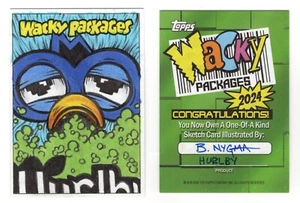 2024 TOPPS WACKY PACKAGES SIGNED ARTIST SKETCH HURLBY BY BARRY NYGMA - Picture 1 of 3