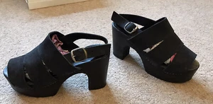 Vintage 90s Shelly's Black Suede Retro Platform Slingback Sandals UK Size 3 VGC - Picture 1 of 12