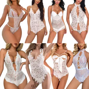 Valentine Sexy-Lingerie Womens Lace White One Piece Underwear Sleepwear Bodysuit - Picture 1 of 52