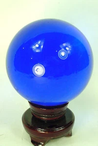 BUTW Gorgeous 100mm cobalt blue glass sphere with stand 2657R bf - Picture 1 of 2