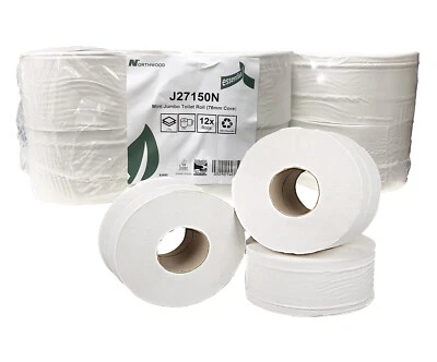 ESSENTIALS 12 Mini Jumbo Toilet Rolls 2 ply 150m Bathroom Washroom Bulk Tissue Paper Sheets