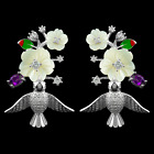 UNHEATED NATURAL 5X3MM MOTHER OF PEARL CZ BIRD ON FLOWER SILVER 925 EARRING