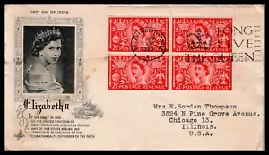 QUEEN ELIZABETH 1953 CORONATION FDC 4 STAMPS LONG LIVE THE QUEEN & CROWN Cancel - Picture 1 of 4