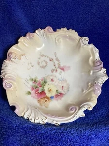 Vintage Rs. Preußen Porzellan 10 Zoll Steilform Rosa und Gold Blumenschale.. - Bild 1 von 11