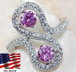 3CT Treated Pink Sapphire & Topaz 925 Solid Sterling Silver Ring Sz 8 G2-5 - Imagen 1 de 2