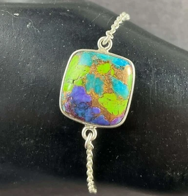 Pulsera Turquesa Cobre Plata de Ley | Ajustable 7-8.5 pulgadas | Boho Chic Foto 1 de 4