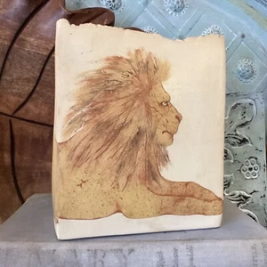 Vintage 1980s Emily Rossheim Ceramic Art Sculpture Paper Bag Vase Lion Beautiful - Picture 1 of 10