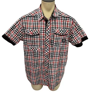 Camisa Most Ofcl Seven Para Hombres XL Roja a Cuadros Manga Corta Preppy Western Trabajo Oficina - Imagen 1 de 11