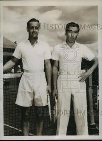 1938 Press Photo Adrian Quist &Jiro Yamagishi win Davis Cup tennis - nes54320