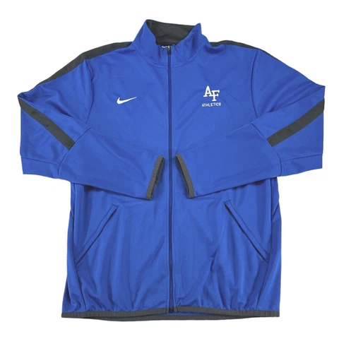 Nike Air Force Falcons Jacket Full Zip Pockets Mens Size Large Blue Embroidered Cover