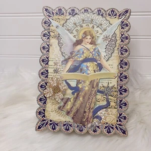 CHRISTMAS ANGEL Scalloped Decorative PUNCH STUDIO Trinket Gift Box EUC - Picture 1 of 8