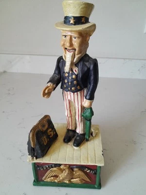 Vtg. Book Of Knowledge Uncle Sam Cast Iron Mechanical Coin Bank Antique Repro - Image 1 of 4