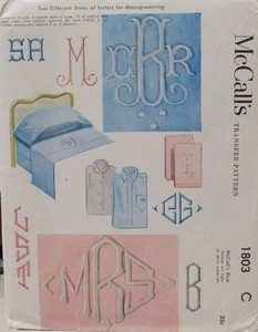 VTG 1959 McCalls 1803 Embroidery Monogram Letter C 2 Style 3 Sz Transfer Pattern - Picture 1 of 2
