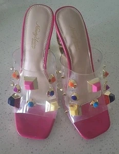 Ninety Union Couture Vegas Studded/Bejeweled Sandals With Sculptured Heel Size 5 - Picture 1 of 14