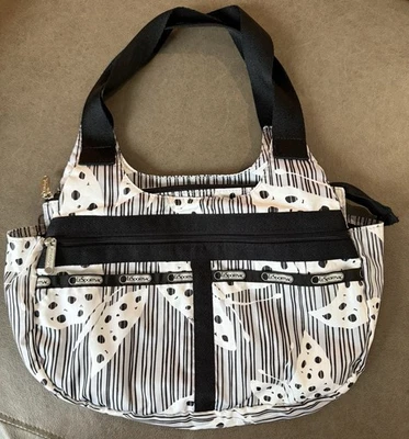 LeSportsac Purse Striped Butterfly White Black Monochrome - Image 1 of 4