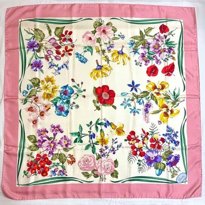 GUCCI Bufanda de Seda Floral Rosa 88x88cm Nueva Sin Usar Foto 1 de 4