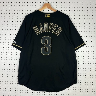 Bryce Harper Philadelphia Phillies Jersey Size XL Majestic Black Gold Cool Base - Image 1 of 4