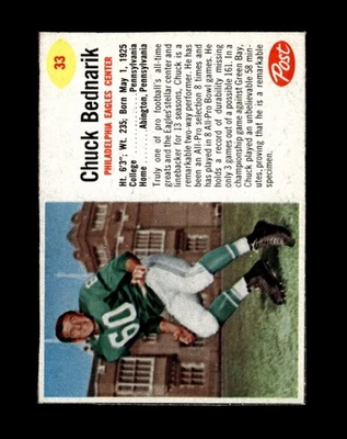 1962 Post Cereal Set-Break # 33 Chuck Bednarik EX-EXMINT *GMCARDS* - Image 1 of 2