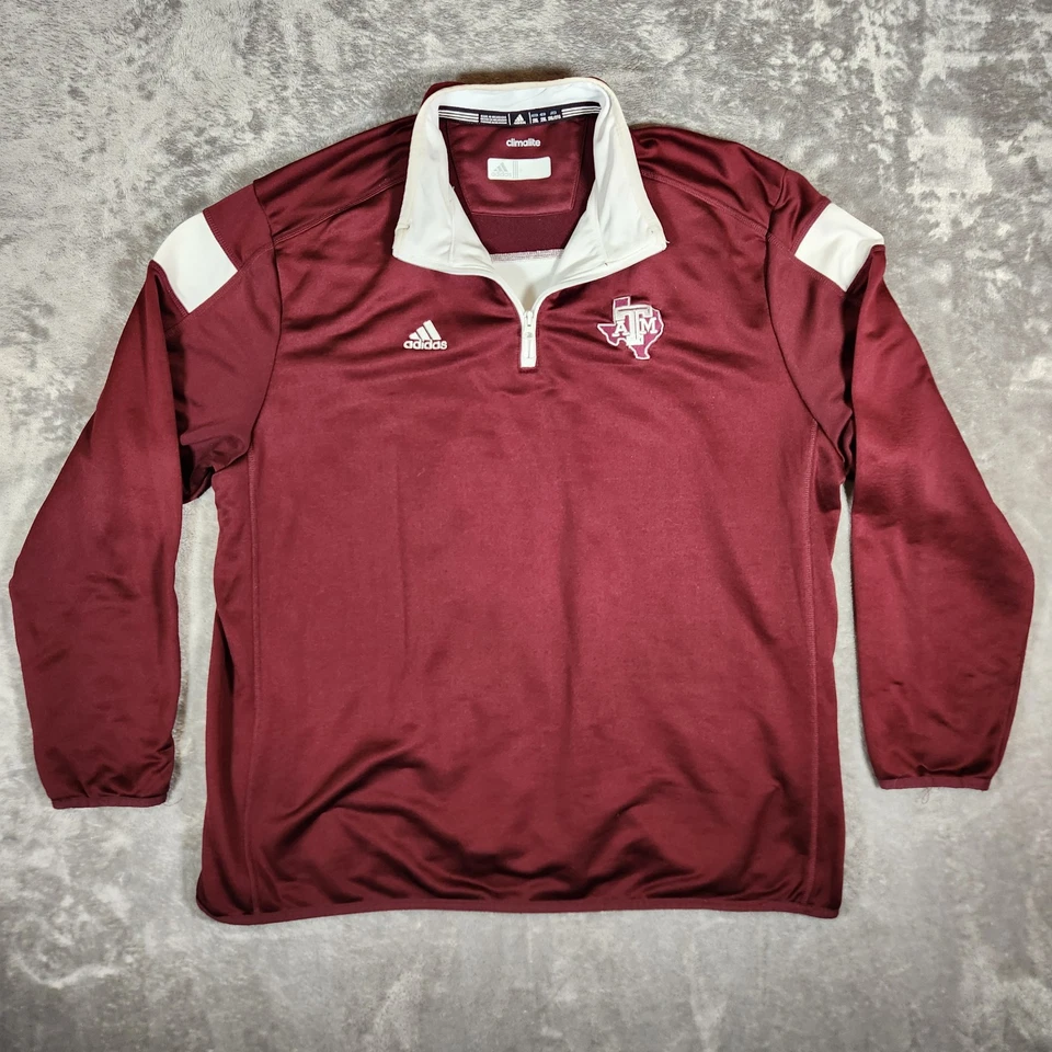 Adidas Golf Quarter Zip Masculino 2XL Climalite Vermelho Branco Manga Longa 2014 Aggie A&M - Imagem 1 de 4