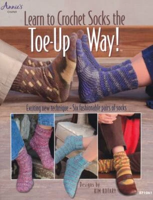 ANNIES LEARN TO CROCHET SOCKS THE TOE UP WAY NEW TECHNIGUE 6 DESIGNS OOP - Image 1 of 2